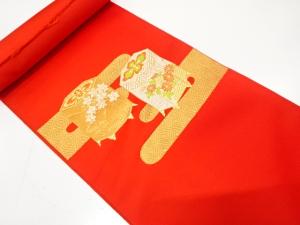 アンティーク　貝桶にヱ霞模様織り出し　名古屋帯地反物